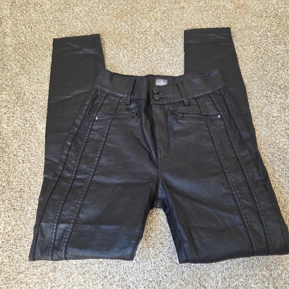Soho New York Black Coated Pants Womens 6 Stretch Skinny Leg